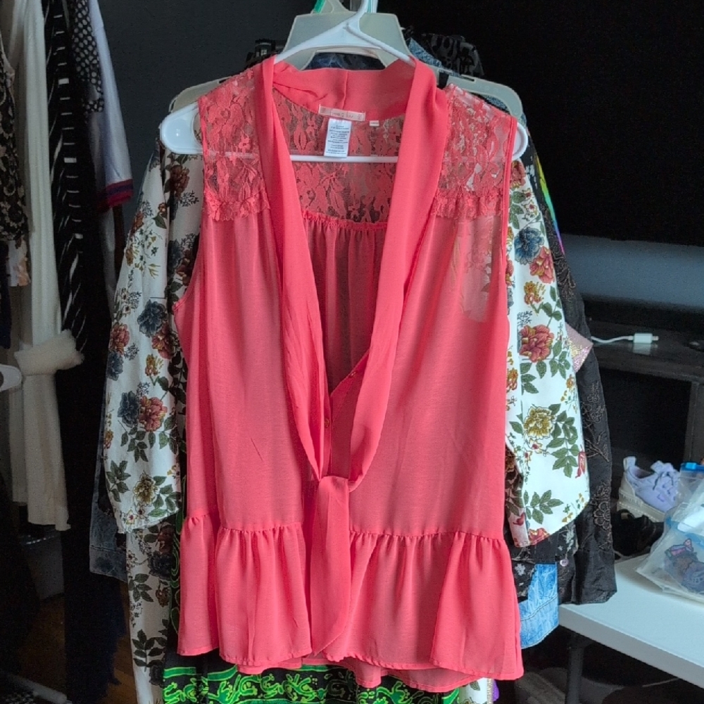 Chic Coral Lace Blouse